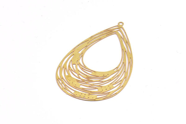 Brass Earring Charm ,6 Raw Brass Textured Drop Earring Charms With 1 Loop Pendants, Findings (54x33mm) E437