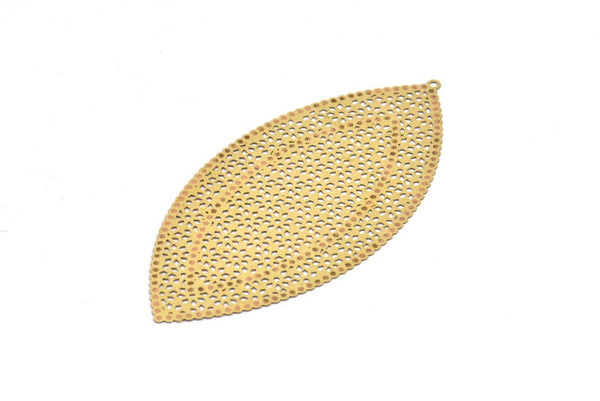 Brass Earring Charm , 4 Raw Brass Textured Marquise Earring Charms With 1 Loop Pendants, Findings (83x39mm) E469