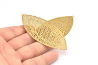 Brass Earring Charm , 4 Raw Brass Textured Marquise Earring Charms With 1 Loop Pendants, Findings (83x39mm) E469