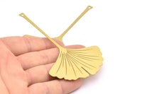 Brass Earring Charm , 4 Raw Brass Ginkgo Leaf Earring Charms With 1 Hole Pendants, Findings (96x60mm) E528