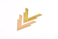 Brass Earring Charm , 10 Raw Brass Textured V Shape Earring Charms With 2 Holes Pendants, Findings (43x32mm) E416