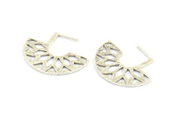 Geometric Earring Findings, 2 Antique Silver Plated Brass Ethnic Semi Circle Textured Earring Findings  (36x29x1mm) BS 2053 H0275