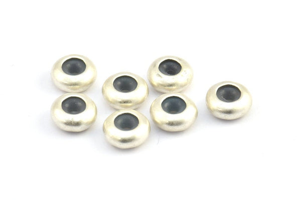 Silver Bead Keeper, 12 Antique Silver Plated Brass Bead Keeper, Silicone And Brass, Rondelle With 5mm Hole (9.5x4.3mm) BS 1741 H0088