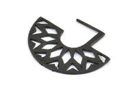 Geometric Earring Findings, 2 Oxidized Brass Black Ethnic Semi Circle Textured Earring Findings  (36x29x1mm) BS 2053 S460