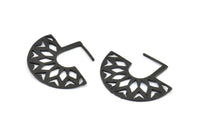 Geometric Earring Findings, 2 Oxidized Brass Black Ethnic Semi Circle Textured Earring Findings  (36x29x1mm) BS 2053 S460