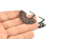 Geometric Earring Findings, 2 Oxidized Brass Black Ethnic Semi Circle Textured Earring Findings  (36x29x1mm) BS 2053 S460