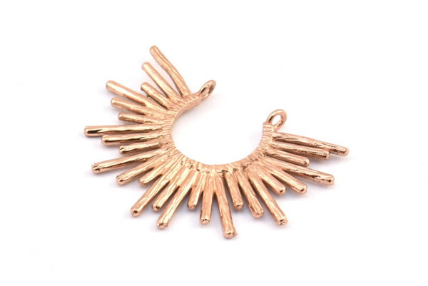Rose Gold Sun Pendant, 1 Rose Gold Plated Brass Textured Sunny Pendants With 2 Loops (38x27.5x1.7mm) E210 Q0533