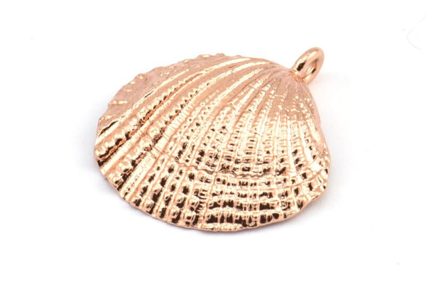 Rose Gold Shell Charm, 1 Rose Gold Plated Brass Sea Shell Charm with 1 Loop, Pendants, Charms, Findings (27x24.5mm) E284 Q0538
