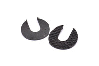 Black Geometric Pendant, 2 Oxidized Black Brass Geometric Fish Scale Textured Pendants With 2Loops, Charms, Earrings,(32mm) E190 S792
