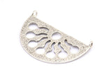 Silver Ethnic Pendant, 2 Antique Silver Plated Brass Semi Circle Pendant With 2 Loops (38x21x1mm) BS 1941 H0350