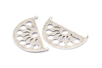 Silver Ethnic Pendant, 2 Antique Silver Plated Brass Semi Circle Pendant With 2 Loops (38x21x1mm) BS 1941 H0350