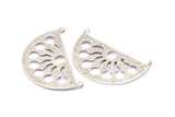 Silver Ethnic Pendant, 2 Antique Silver Plated Brass Semi Circle Pendant With 2 Loops (38x21x1mm) BS 1941 H0350
