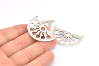 Silver Ethnic Pendant, 2 Antique Silver Plated Brass Semi Circle Pendant With 2 Loops (38x21x1mm) BS 1941 H0350
