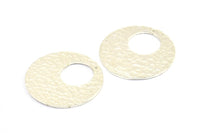 Hammered Ear Hoops, 2 - 925 Sterling Silver Plated Brass Round 1 Hole Stamping Earring Findings (32mm) N0473