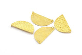 Brass Half Moon, 2 Raw Brass Fish Scale Textured Semi Circle Pendants With 2 Loops (33.5x18mm) E403