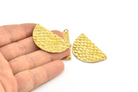 Brass Half Moon, 2 Raw Brass Fish Scale Textured Semi Circle Pendants With 2 Loops (39x22mm) E404