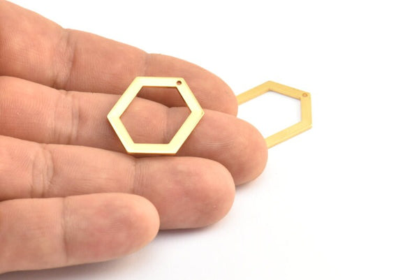 Hexagon Choker Charm, 3 Gold Plated Brass Hexagon Charms With 1 Hole, Pendants, Findings (26.5x19x1mm) E018 Q0529
