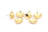 Gold Earring Post, 2 Gold Plated Brass Square Earring Posts With 1 Loop (15x16mm) E290