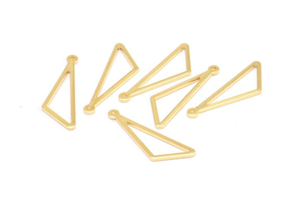 Open Triangle Charm, 6 Gold Plated Brass Triangle Charms with 1 Loop (27x9x1mm) BS 2185
