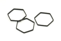 Black Hexagon Charm, 24 Oxidized Brass Black Hexagon Ring Charms (25x0.8x2mm) Bs 1189 S251