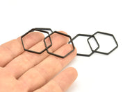 Black Hexagon Charm, 24 Oxidized Brass Black Hexagon Ring Charms (25x0.8x2mm) Bs 1189 S251