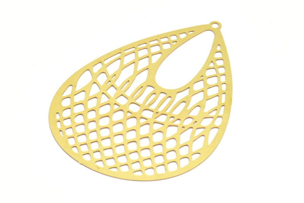 Brass Earring Charm ,4 Raw Brass Textured Drop Earring Charms With 1 Loop Pendants, Findings (72x53mm) E566