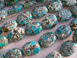 Turquoise Blue Mosaic Magnesite 21-25mm  Oval Gemstone Beads  1/4 Strand 5pcs T022