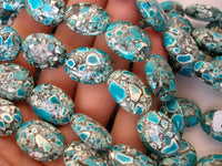 Turquoise Blue Mosaic Magnesite 21-25mm  Oval Gemstone Beads  1/4 Strand 5pcs T022