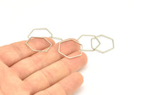 Silver Hexagon Ring Charm, 24 Silver Tone Hexagon Shaped Ring Charms (20x0.80mm) BS 1175