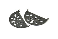 Ethnic Tree Pendant, 2 Oxidized Black Brass Semi Circle Pendant With 2 Loops (38x21x0.9mm) BS 1939 S1063