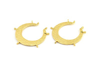 Gold Crescent Pendant, 1 Gold Plated Brass Hammered Crescent Pendants With 7 Loops (40x7.5x0.9mm) U077 Q540