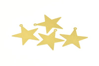 Brass Star Charm, 24 Raw Brass Star Charms with 1 Loop (30mm) B0178