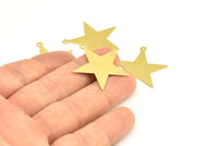 Brass Star Charm, 24 Raw Brass Star Charms with 1 Loop (30mm) B0178