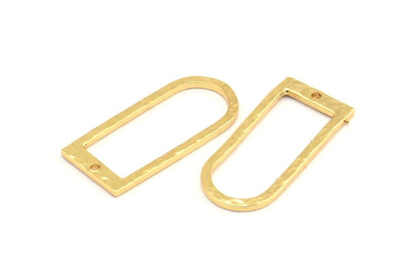 D Shape Rings, 3 Gold Plated Brass Hammered D Shape Connectors With 1 Hole, Rings  (29x13x1.3mm) BS 1873