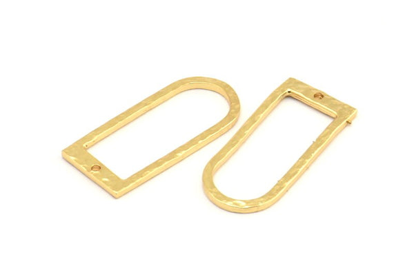 D Shape Rings, 3 Gold Plated Brass Hammered D Shape Connectors With 1 Hole, Rings  (29x13x1.3mm) BS 1873 Q0601