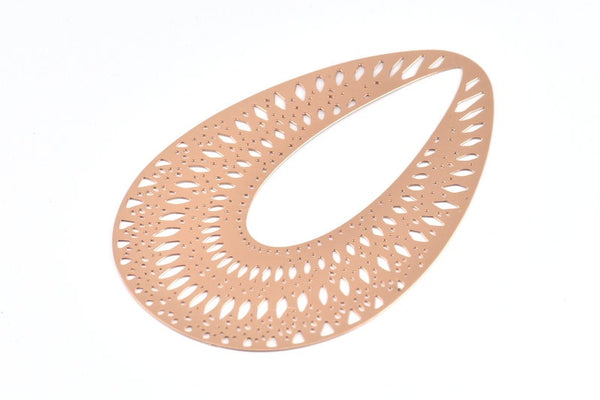 Rose Gold Earring Charm, 2 Rose Gold Plated Brass Textured Drop Earring Charms Pendants, Findings (68x45mm) E535