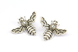 Silver Bee Pendant, 4 Antique Silver Plated Brass Bee Charm With 1 loop, Pendant (21x24mm) E585 H0032