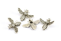 Silver Bee Pendant, 4 Antique Silver Plated Brass Bee Charm With 1 loop, Pendant (21x24mm) E585 H0032