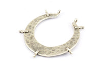 Hammered Crescent Pendant, 2 Antique Silver Plated Brass Hammered Crescent Pendants With 7 Loops (40x7.5x0.9mm) U077 H0112