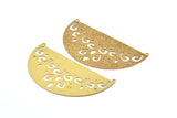 Brass Earring Charm ,4 Raw Brass Ethnic Textured Half Moon Earring Charms With 2 Loops Pendants, Findings (64x34mm) E504