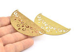 Brass Earring Charm ,4 Raw Brass Ethnic Textured Half Moon Earring Charms With 2 Loops Pendants, Findings (64x34mm) E504