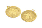 Brass Leaf Charm, 2 Raw Brass Leaf Textured Round Tag Charms With 1 Loop, Blanks (33.5x29.5x1.2mm) E231