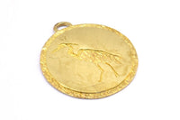 Brass Stork Charm, 2 Raw Brass Stork Textured Round Tag Charms With 1 Loop, Blanks (33x29.5x1.3mm) E229