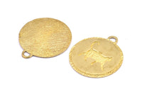 Brass Cat Charm, 2 Raw Brass Cat Textured Round Tag Charms With 1 Loop, Blanks (33.5x29.5x1.5mm) E232