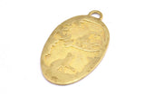 Brass Cat Charm, 1 Raw Brass Cat And Bird Textured Oval Charms With 1 Loop, Blanks (42x24x1.2mm) E218