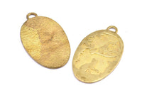 Brass Cat Charm, 1 Raw Brass Cat And Bird Textured Oval Charms With 1 Loop, Blanks (42x24x1.2mm) E218