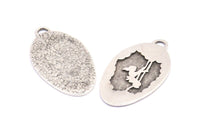 Silver Swing Charm, 2 Antique Silver Plated Brass Swing Textured Oval Charms With 1 Loop, Blanks (39x22x1.2mm) E219