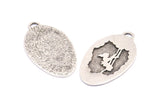Silver Swing Charm, 2 Antique Silver Plated Brass Swing Textured Oval Charms With 1 Loop, Blanks (39x22x1.2mm) E219