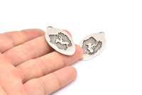 Silver Swing Charm, 2 Antique Silver Plated Brass Swing Textured Oval Charms With 1 Loop, Blanks (39x22x1.2mm) E219