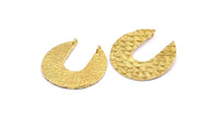 Brass Geometric Pendant, 2 Raw Brass Geometric Fish Scale Textured Pendants With 2 Loops, Charms, Earrings, Findings (32mm) E190